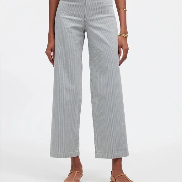 Madewell Blue and White Stripe Emmett Wide-Leg Crop Pant - Picture 3 of 7